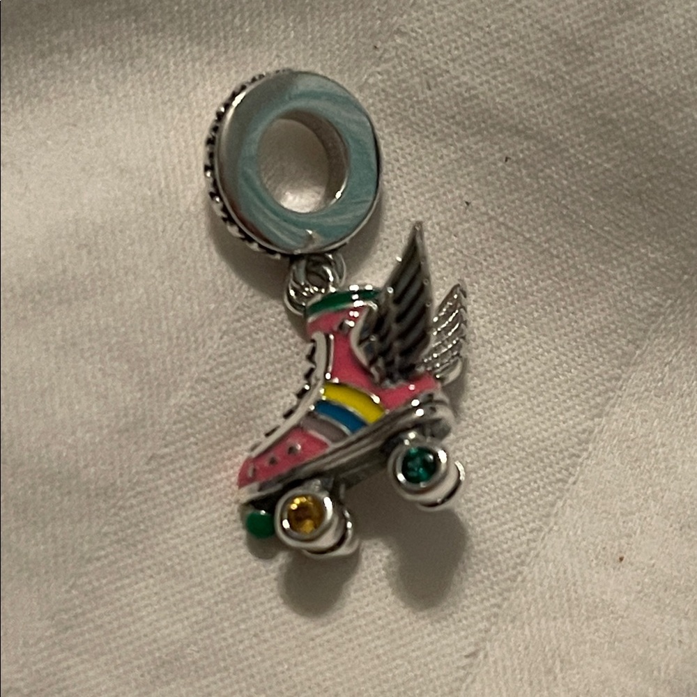 925 Sterling Silver Colorful Roller Skate Charm Pendant with Wings - Picture 8 of 14